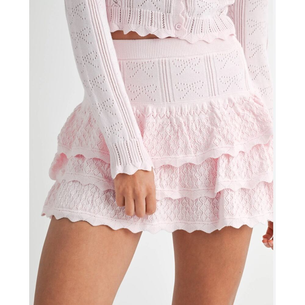 Mable Knit Mini Skirt Women's Size Large Blush Pink Tiered Scalloped Hem